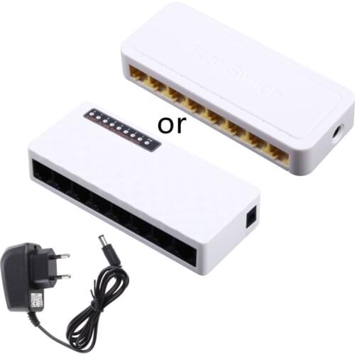 EU Plug 8-RJ45 Port 10/100Mbps Ethernet Network Switch HUB Desktop Mini Fast LAN Switcher Adapter