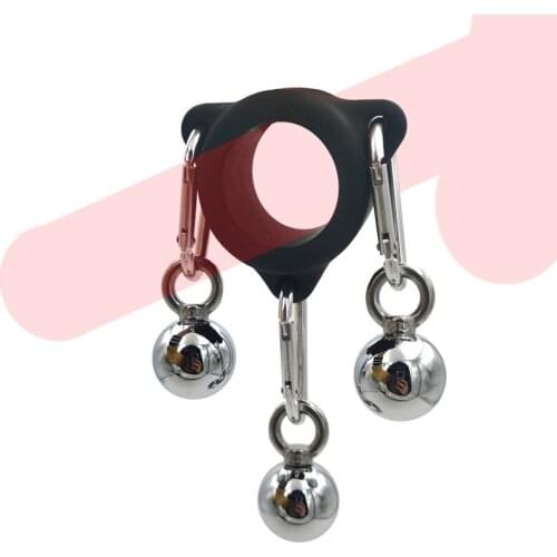 Silicone Cock Ring With Heavy Metal 4 Ball Male Penis Enlarger Stretcher Enlargement Weight Sex Toys for Men Exercise Penis 18
