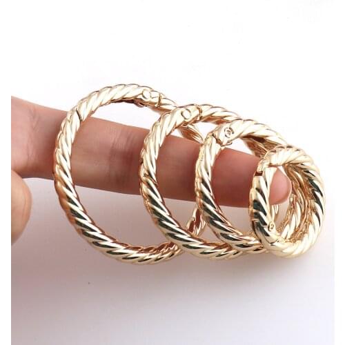 Spiral pattern Round shape Gold metal Spring Ring Gate O Ring Push Snap Hooks Clasp for Charm Holder Connector for bag garment