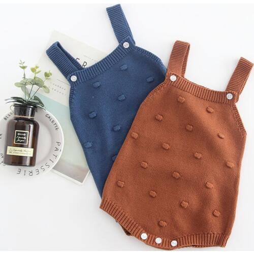 Baby Boys Girls Knitted Clothing New 2021 Spring Baby Romper Set Blue And Brown Sleeveless Baby Casual Clothes