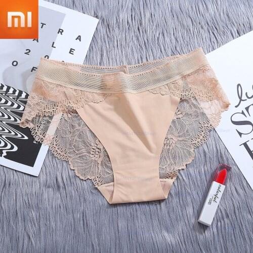 3pcs Xiaomi Sexy Lace Panties Women Ultra-thin Underwear Briefs Ice Silk Seamless Thong Breathable Underpants Comfort Lingerie