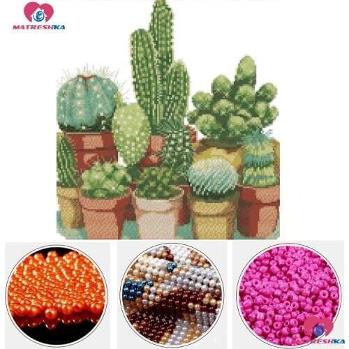 Diy beaded cross stitch beads embroidery cactus beadwork beaded cross stitch full embroidery point de croix perle Home Decor
