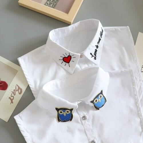 Embrodery Detachable Collar Half Shirt Women White False Collars Woman Tie Fashion Shirt Fake Collar For Women Sweater Blouse