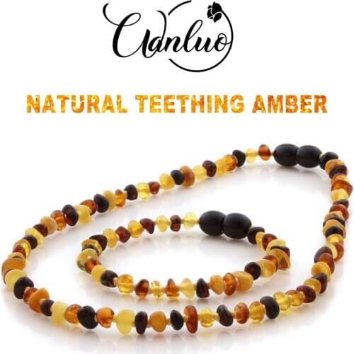 WL Genuine Baltic Amber Teething Necklace Bracelet for babies Certified Authenticity Natural Amber Beads Jewelry Sets for Baby