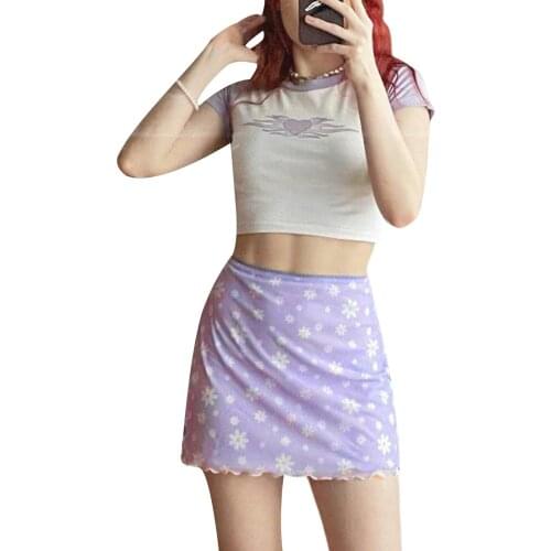 Y2K High Street Ladies Summer Temperament Bust Skirt Girls Creative Floral Printing Stringy Selvedge Short Mini Skirts