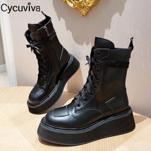 New Platform Chelsea Ankle Boots For Women Thick Bottom Black Leather Motorcycle Boots Brand Flat Winter Short Boots Women