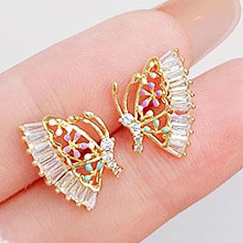 Elegant Inlay Top Zircon Colorful Butterfly Earrings for Women Exquisite Luxury Ear Stud Anniversary Wedding Accessories Jewelry