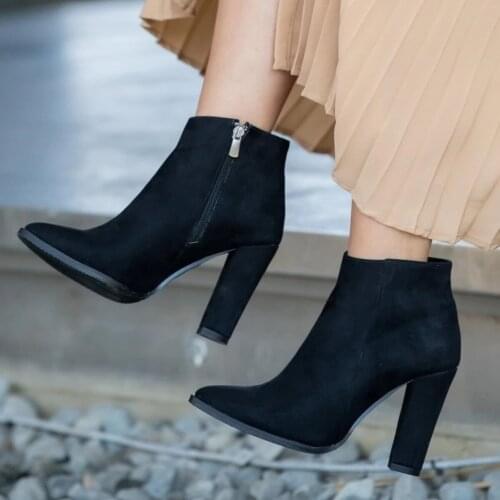 Debby Black, beige Suede Boots Women Boots 2020 New Fashion High Quality Platform Pump Winter Spring Shoe Ankle Square Heel