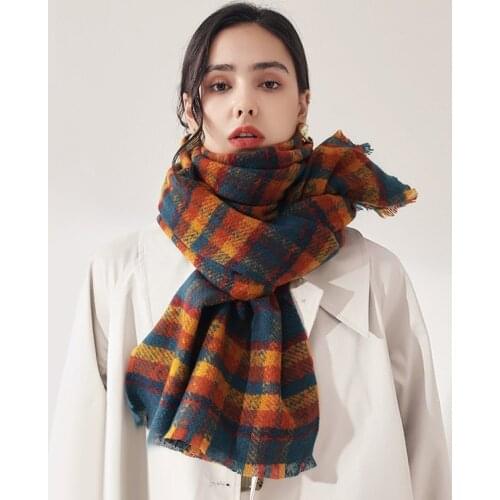 VISROVER New Winter Check Scarf For Woman Female Shawls Cashmere Handfeeling Winter Wraps Plaid Hijab Poncho Ladies Wholesale