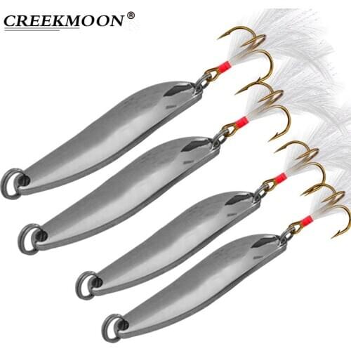 10Pcs Metal Fishing Lure Spoon Sequins Spinner with Feather Treble Hook Hard Bait Sea Lake Lure Tool Wobblers 7g/10g/13g/18g/21g