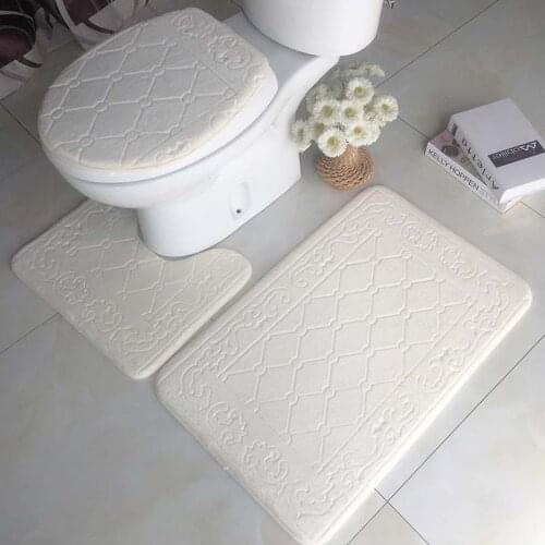 3pcs/set Anti-slip Bath Toilet Mats Set Flannel Fleece Absorbent Bathroom Carpet Pedestal Rug Toilet Lid Cover
