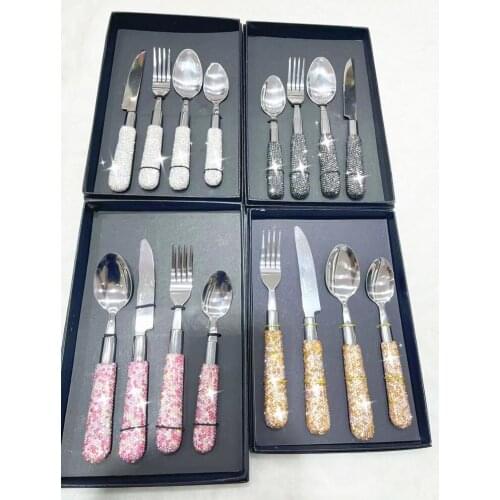 4 Piece Rhinestones Stainless Steel Tableware Knife Fork Spoon Travel Camping Cutlery Tools Portable Steak Party Dinner Flatware