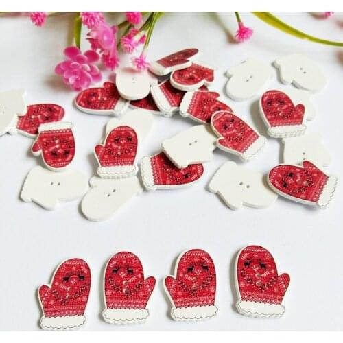 50pcs Red Christmas gloves buttons painted Xmas Buttons For Craft Handmade DIY Scrapbooking Accessories
