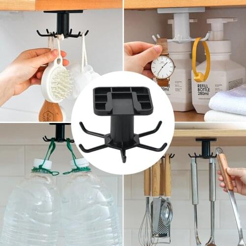 6 Hooks Rack Under Shelf Kitchen Rotate Hooks Holder Hang 360 Degrees Rotating Hook Multi-Purpose Hooks Home Kitchen Storage