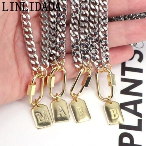 6Pcs Gold Color Screw Lock Clasps with Alphabet Letter Pendant Chains Necklace Fashion Necklace Jewelry