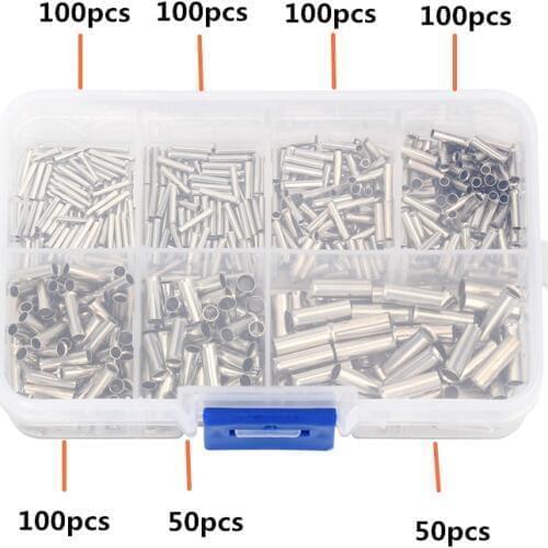 600Pcs 0.5-6.0mm2 Uninsulated Copper Terminal Bootlace Ferrules Cord End Electrical Cable Crimp Terminals