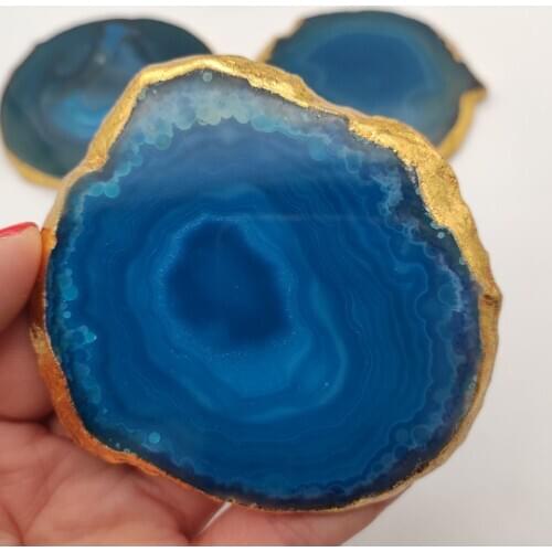 7-9cm BLUE Agate Slice Geode Polished Crystal Quartz random