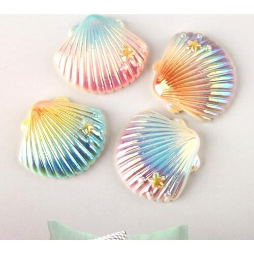 28*24mm 8pcs Colorful Electroplating Shells Cream Glue Mobile Phone Case Necklace Hair Jewelry Diy Resin Jewelry Accessories