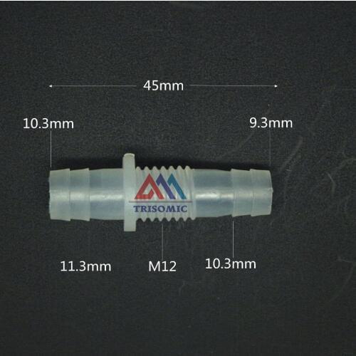 9mm-M12-10mm Straight Reducing Connector Plastic Fitting Barbed Reducing Connector Metric Material PP