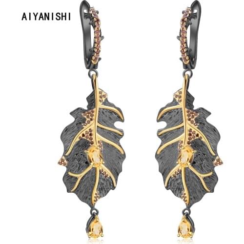 AIYANISHI 925 Sterling Silver Dangle Earrings Exaggerated Leaves Earrings Wedding Engagement Silver Chandelier Drop Earring Gift
