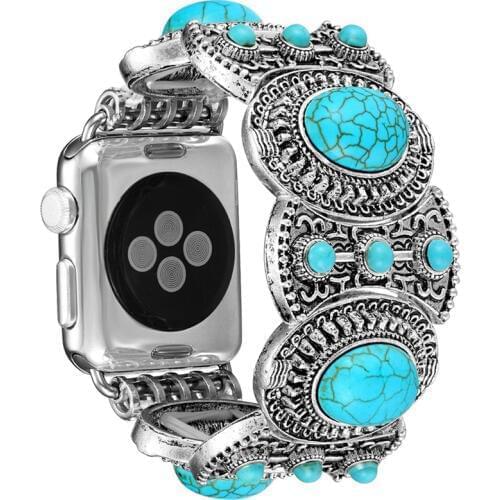 Jewelry Watch Band For Apple Watch 3 2 1 Turquoise Bohemia Style Bracelet Strap For iwatch 38mm 42mm loop Watchband accessories