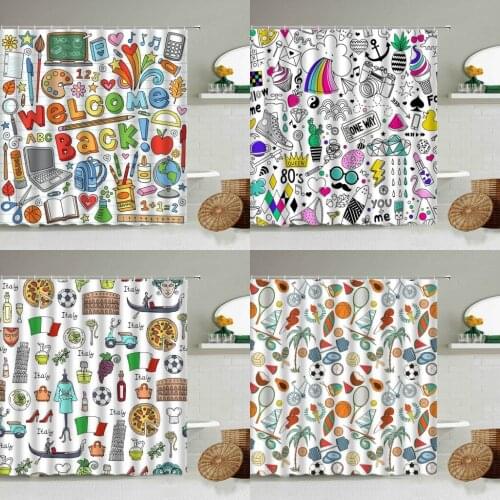 Color Fun Education Vector Learning Tool Shower Curtain Cartoon Student Children Bathroom With Hook Waterproof Cloth Screen Set