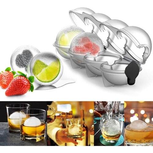 4 Cavity Ice Cube Maker Form For Flexible Silicone Whiskey IceCube Cream Tools Grid Round Homemade Ball For Bar Kitchen Tool