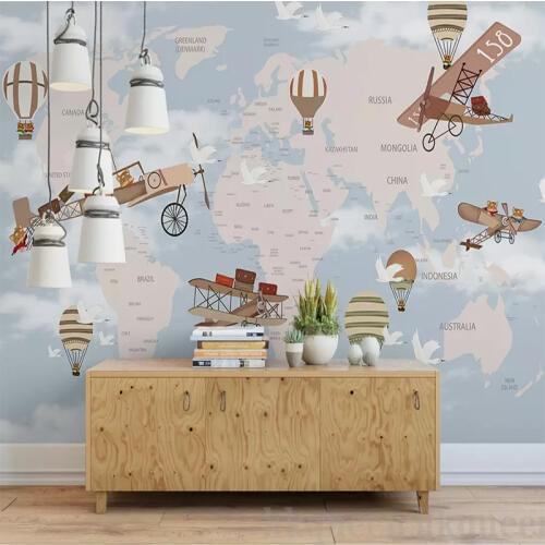 Custom Murals Non-woven Wallpaper Childrens Room Background Mural Retro Hand-painted spaceship Sky Cartoon Theme 3D Wallpaper