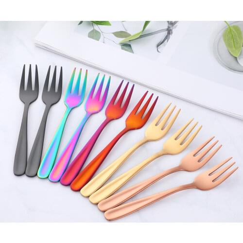 2PCS Fruit Fork 18/10 Stainless Steel Cake Forks For Dessert Red Small Tea Fork Rainbow Dessert Fork For Snack Dinnerware Set