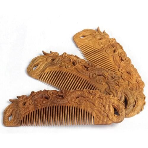 Green Sandalwood Wood Comb Anti-Static Massage Exquisite Double Sided Carved Wooden Hair Comb Gift for Girlfriend