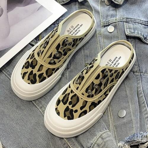 Women Vulcanized Shoes Canvas Flat Sneakers Leopard Casual Breathable Summer Spring Fashion Slippers Comfortable