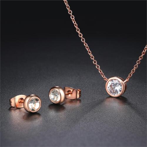 Classic Jewelry Set For Women Simple Minimalist Crystal AAA+Cubic Zircon Necklace Earrings Fashion Jewelry For Women Girls S370