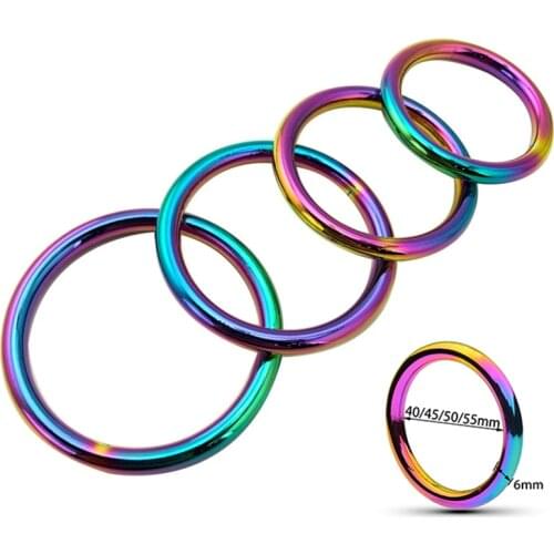 40/45/50/55mm Rainbow Penis Ring Cock Ring Male Metal Ball Scrotum Stretcher Delay Ejaculation BDSM Sex Toy For Men Dick Ring 18