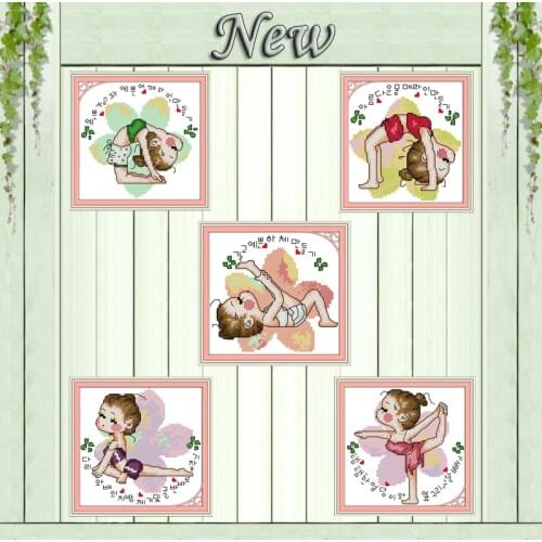 Yoga doll cartoon girl decor painting counted print on canvas DMC 11CT 14CT Chinese Cross Stitch kits embroidery needlework Sets