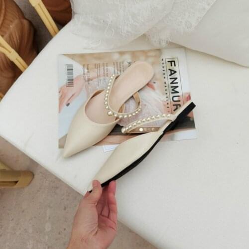2021 Spring New Korean Fashion Pearl Comfortable Pointed Ladies Lazybones' Outdoor Closed-Toe Slippers
