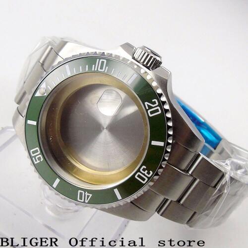 Solid 43MM Watch Case With Bracelet Stainless Steel Green Ceramic Bezel Sapphire Crystal Fit For ETA 2836 Movement Watch