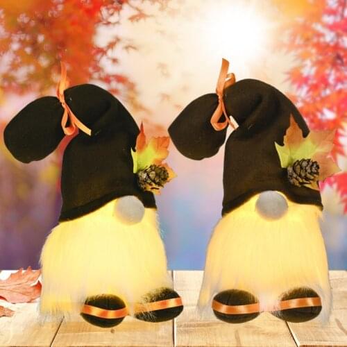 Autumn Fall Gnome Maple Leaf Swedish Nisse Tomte Elf Dwarf with LED Light Thanksgiving Day Gift Farmhouse Tiered Tray Decor