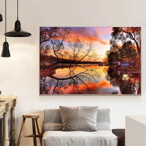 Seaside Dusk Natural Scenery Canvas Poster Seascape Seaside Sunset Beautiful Scenery Art Frameless Poster Home Decor Art Wall