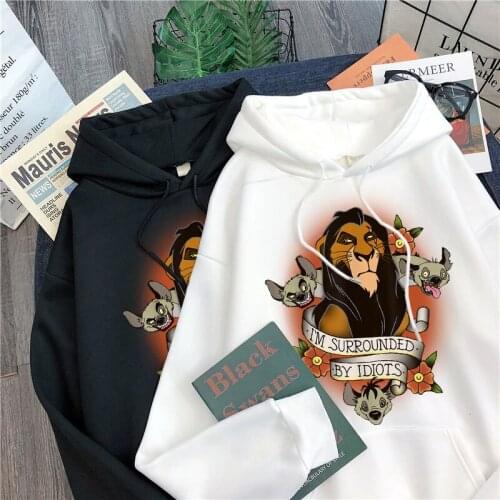 Disney Pullover Lion King Scar Print Harajuku Loose Pocket Hoodie Womens Fleece Thick Sweater Women Casual Street Men and Women