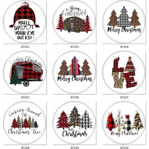 Merry Christmas plaid leopard tree car Santa Claus 10pcs mixed Round photo glass cabochon demo flat back Making findings B7212