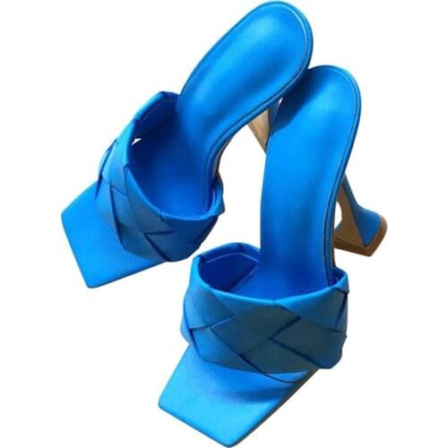 Sandals Square Open Toe Heeled Woven Leather Shoes For Women Style Wine Glass Heel Sandals Square Open Toe Heeled Woven Leather