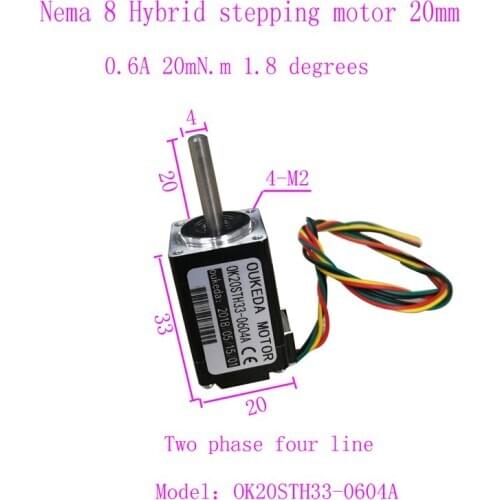 20BYGH33 1.8 degree 4-lead NEMA 8 Stepper Motor 0.6A with 2N.cm Holding Torque Body Length 33mm CE ROHS CNC Stepping Motor