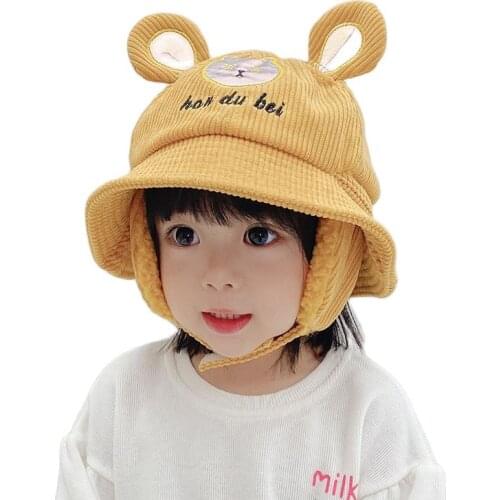 Doitbest 1 to 5 years old Boys girls Beanies bomber hat Cartoon embroidery letters Winter baby Child hat kids girls Earflap Caps