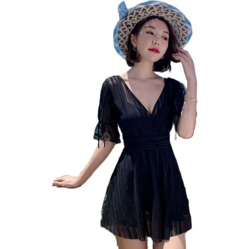 Siamese female bathing suit 2020 new wave of conservatism was thin cover belly big yards ins wind fairy Fan swimsuit hot springs