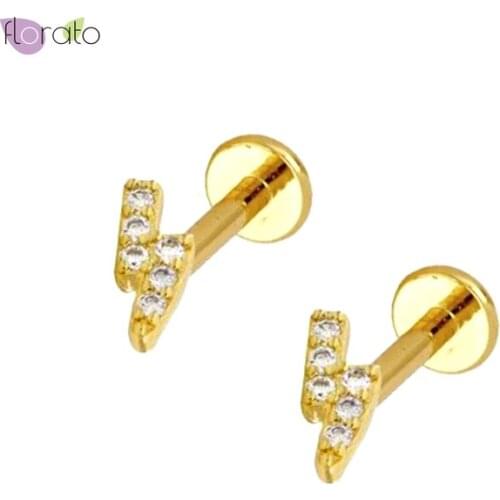 925 Sterling Silver Ear Needle Mini Cute Lightning Pendant Stud Earrings Minimalist Crystal Luxury Women Jewelry Birthday Gifts