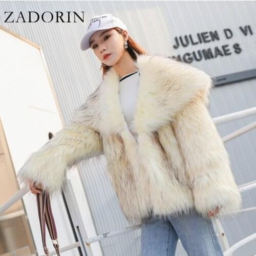 ZADORIN Winter Luxury Fluffy Faux Raccoon Dog Fur Coat Women Korean Fashion Pink Cropped Faux Fur Jackets for Women 2021 Coats