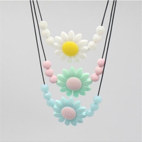 1pcs Silicone Flower Necklace Baby Teethers Food Grade Teething Beads Infant Chewable Necklaces Free Newborn Teething Toys