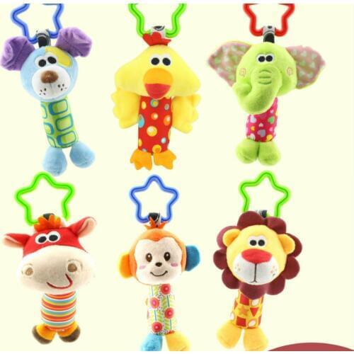 120pcs Animal Plush Stuffed Soft Baby Rattle Stick Toys Hanging Hand Bells for Children Newborn Gift Grasp Game Elephan Monkey