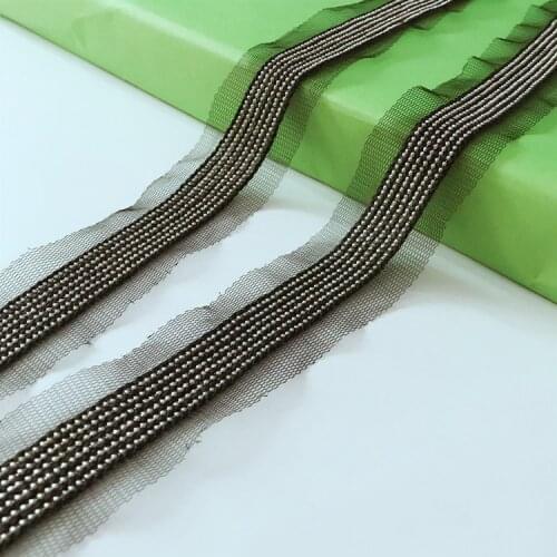 2Yards Silver Iron Chain Mesh Lace Handmade Beads Macrame Lace Clothes Bags Shoes Hats Headscarf Lace Trim Decoration Webbing