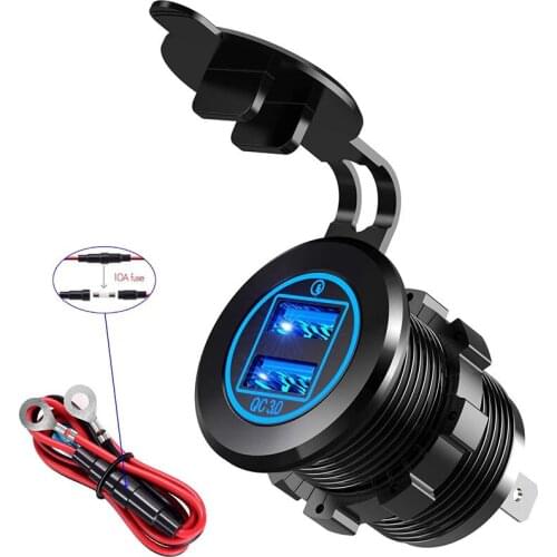36W Quick Charge 3.0 Dual USB Car Charger Socket,12V usb Power Outlet With Wire Fuse DIY Kit for 12V/24V Marine Boat
